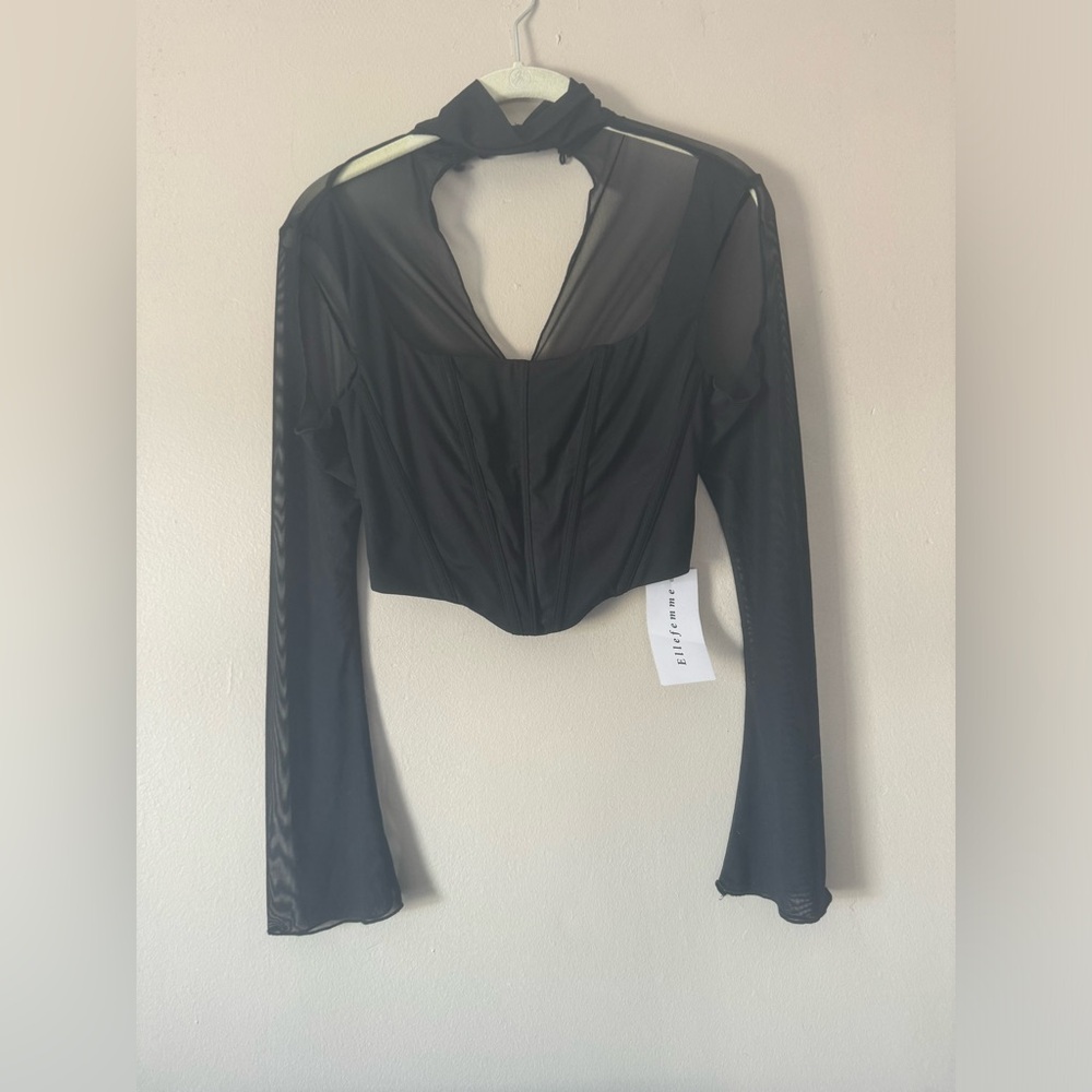 Amazon Black Sheer Long Sleeve Blouse